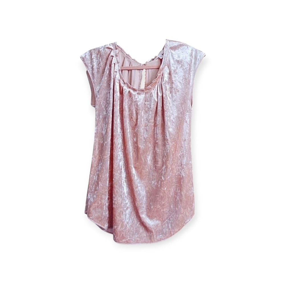Lauren Conrad Crushed Velvet Feminine Barbiecore Scoop Neck Top Braided Trim M